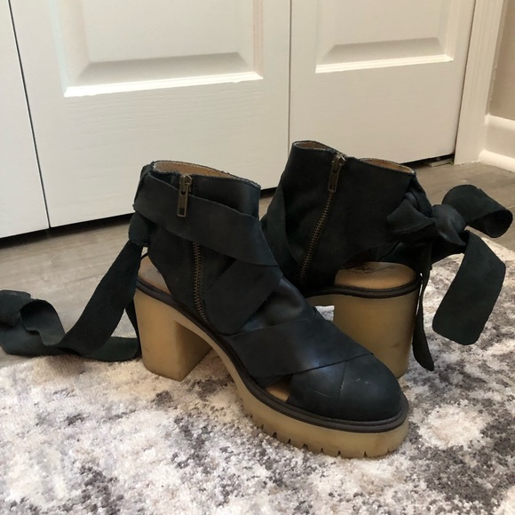 FREE PEOPLE × Blake Wrap Platform Boots Sandals Black Leather / EU 38 US 7.5 - Picture 5 of 16